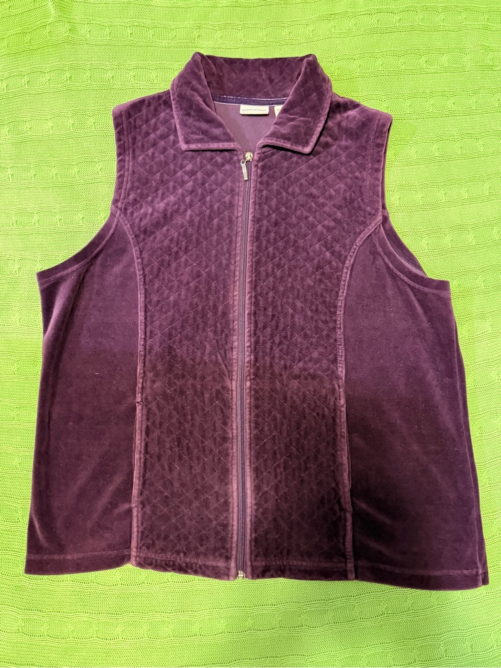 White Stag Women's Purple Velvet Quilted Full Zip Collared Pockets Vest